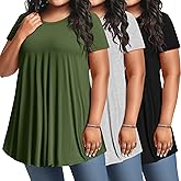 Evervibe 3 Pack Women's Plus Size Tunic Top Short Sleeve Long Shirts Summer Loose Fit Flowy Blouse Wear with Leggings