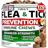 Flea and Tick Prevention for Dogs Chewables - 170 Treats - Natural Dog Flea and Tick Treatment Chewable Supplement - Oral Pills - All Breeds & Ages - Soft Chews - Made in USA - Bacon Flavor