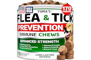 YUMA'S Flea and Tick Prevention for Dogs Chewables - 170 Treats - Natural Dog Flea and Tick Treatment Chewable Supplement - Oral Pills - All Breeds & Ages - Soft Chews - Made in USA - Bacon Flavor
