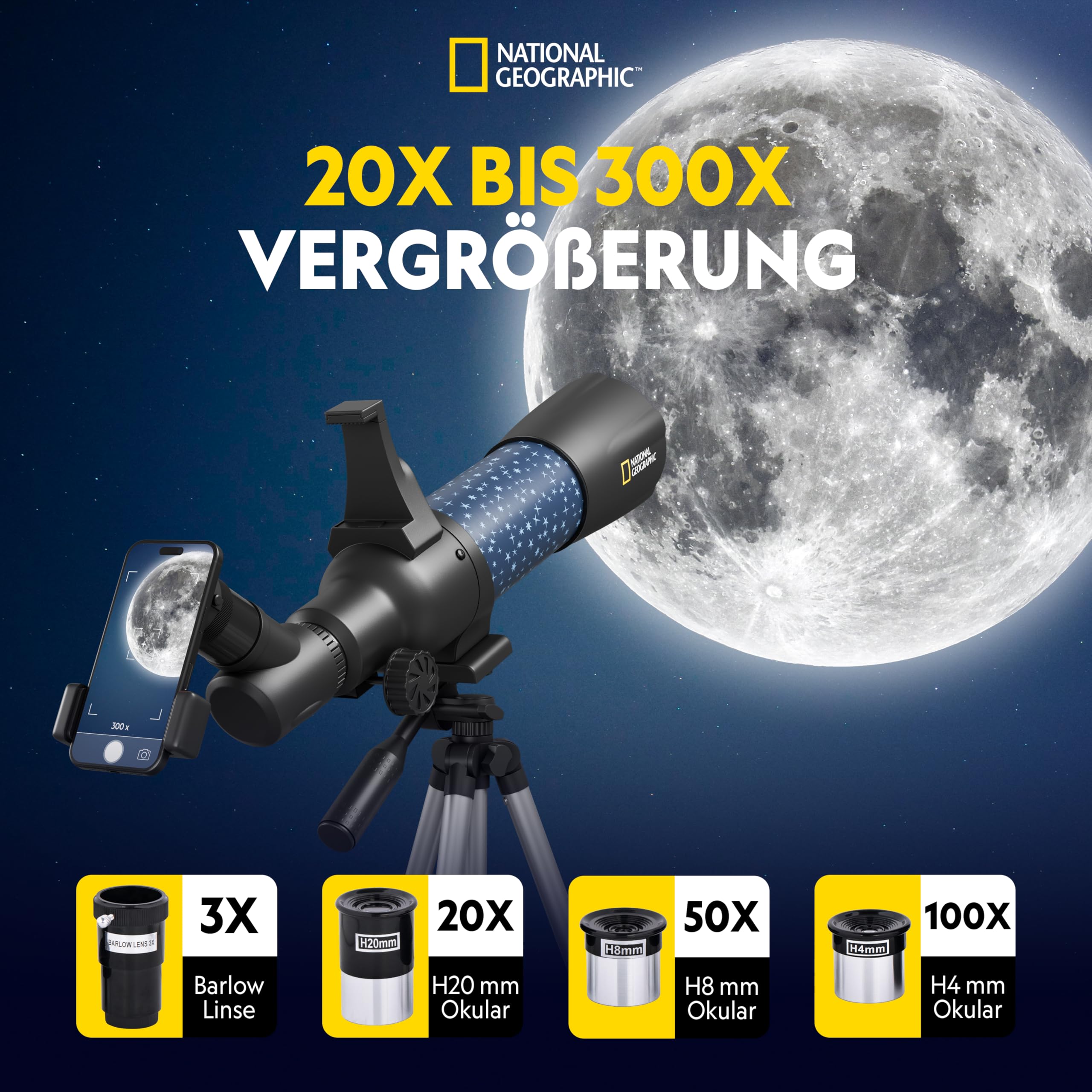 National Geographic smartes AR Kinderteleskop mit Stativ, Rucksack, Smartphonehalterung und Augmented-Reality-App 4