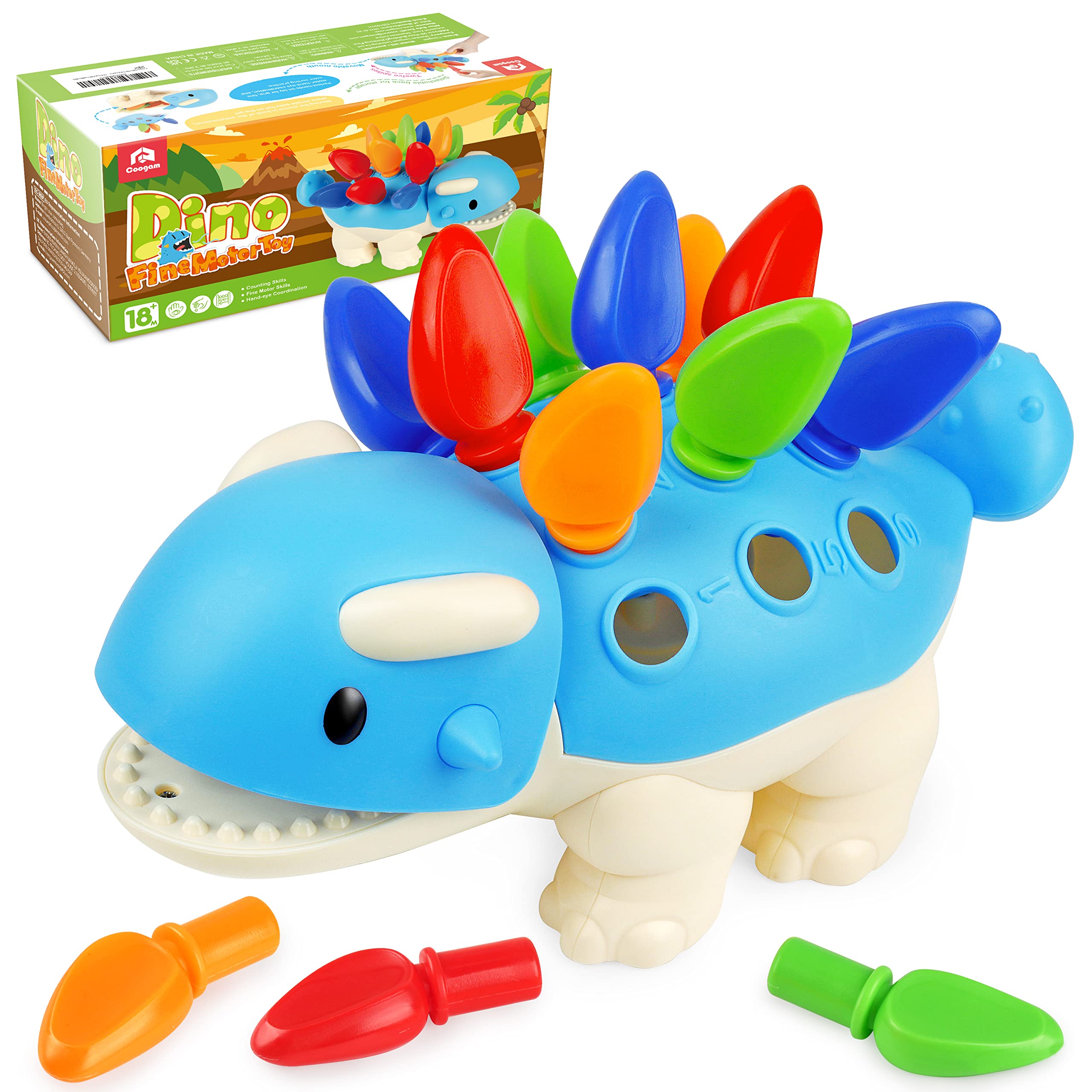 Photo 1 of Coogam Dinosaur Fine Motor Skills Toy, The Ankylosaurus Toys 13 Pcs, Sorting Stacking Dinosaur Color Recognition Montessori Educational Gift Game for Year Toddler