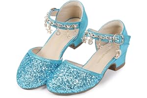 Hehainom Girls Sandals Sequins Princess Dress Shoes Closed Toe Low Heels for Toddler Little Big Kid Flower Wedding Party Pump Shoes