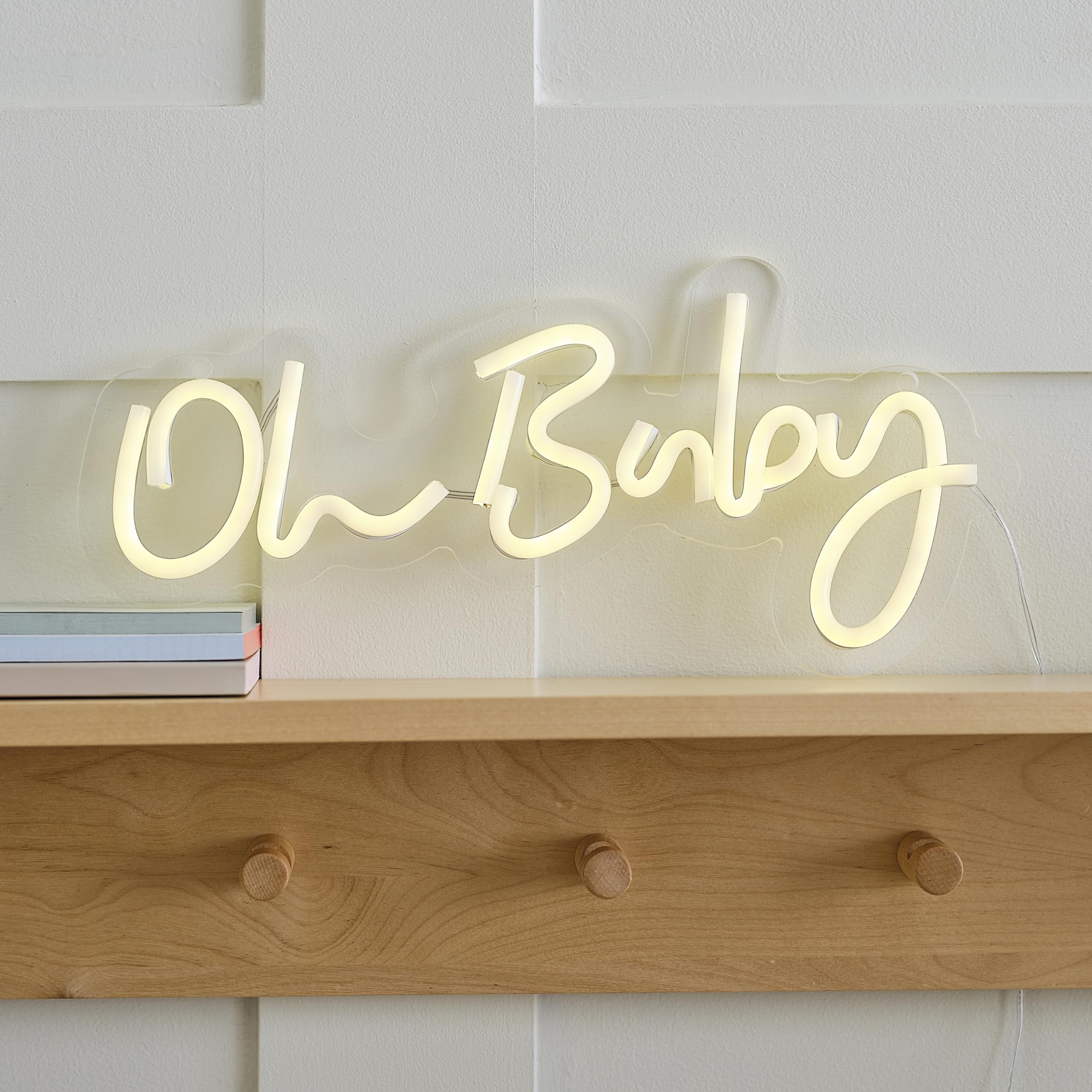 Ginger Ray White Oh Baby Neon Wall Light Baby Shower or Nursery Decoration 17cm x 34cm