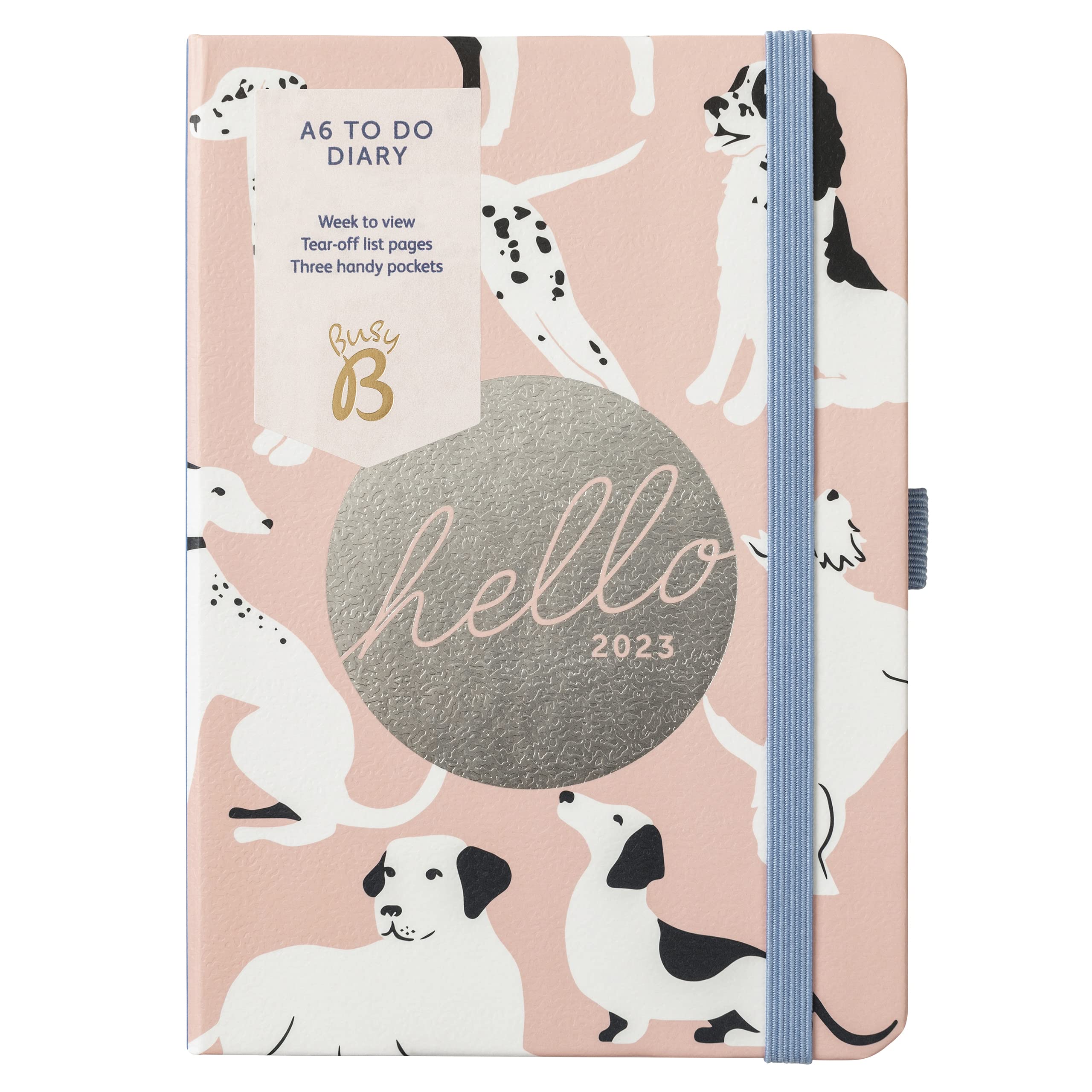 Busy B A6 To Do Diary January to December 2023 - Pink Dogs - Week to View Diary with Notes, Tear-Out Lists & Pockets