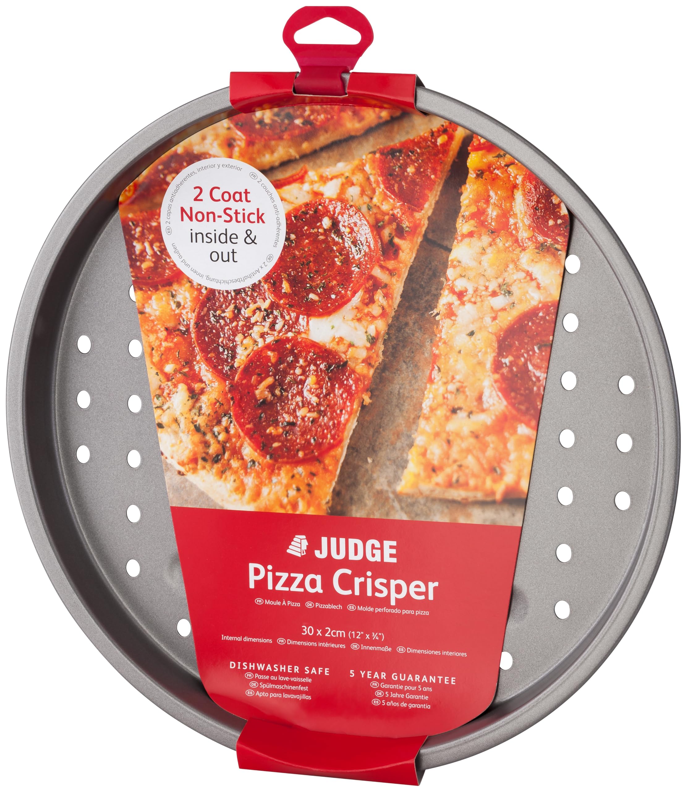 Judge Non-Stick 12" Round Pizza Crisper, Baking Tray with Holes, Dishwasher Safe 30cm x 2cm
