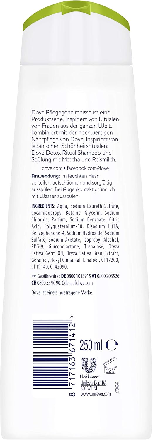 Dove Detox Ritual Shampoo, with Matcha and Rice Milk, Pack of 6 (6 x 250 ml), 250 ml (Pack of 6) - Image 3