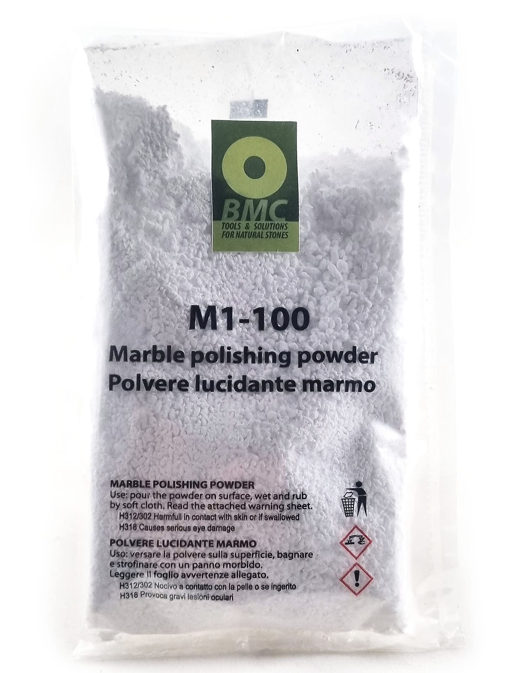 BMC M1-100 Polishing Powder for marble and limestone, 100 g bag, for treating dull, light corrosion stains on mirror-polished surfaces. For manual application