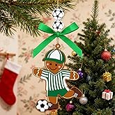 4in Gingerbread Man Soccer Easter Tree Ornaments Gingerbread Wooden Easter Ornament for Carnival Holiday Birthday Sport Party Home Hanging Decorations for Soccer Lovers Sport Players Fans