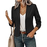 FOLUNSI Women's Business Casual Cropped Blazer Lapel Collar Long Sleeve Work Office Suit Jacket with Fully Lined S-XL