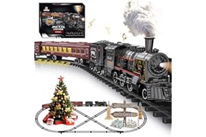 Electric Train Sets for Kids Metal Alloy Christmas Train Toys Steam Locomotive, Glowing Passenger Carriages, Luxury Tracks, L