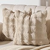 AmHoo Pack of 2 Throw Pillow Covers 3D Dense Faux Rabbit Fur Cozy Super Soft Fuzzy Set Case Cushion for Couch Sofa Bedroom 18 x 18-Inch Oatmeal