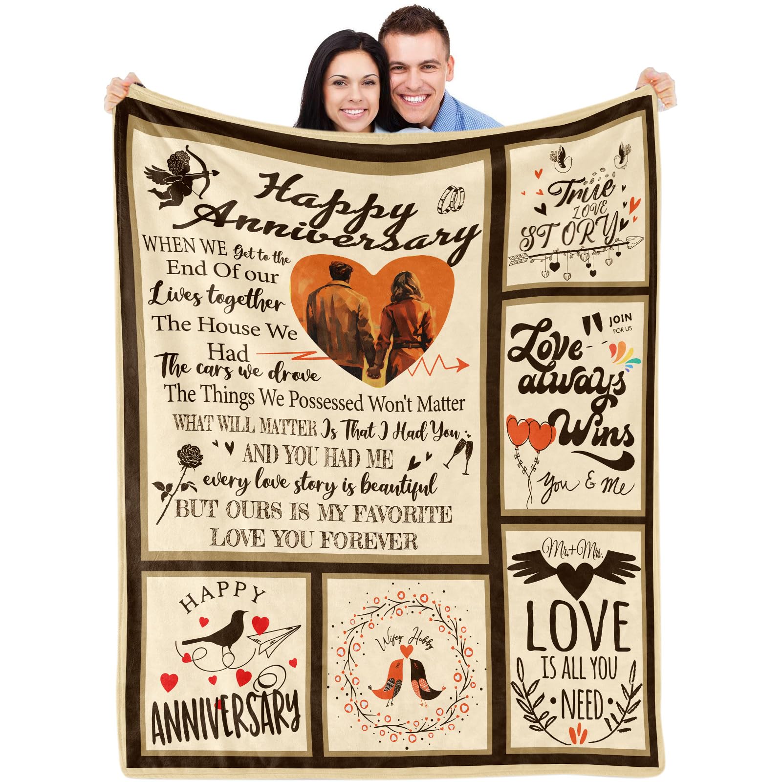 Domgoge Wedding for Her Him Wife Husband Happy Anniversary Marriage Gift Blanket for Couple Mom Dad Parents Fleece Flannel Throw Blanket for Girlfriend Boyfriend Hubby Wifey 130x152 cm
