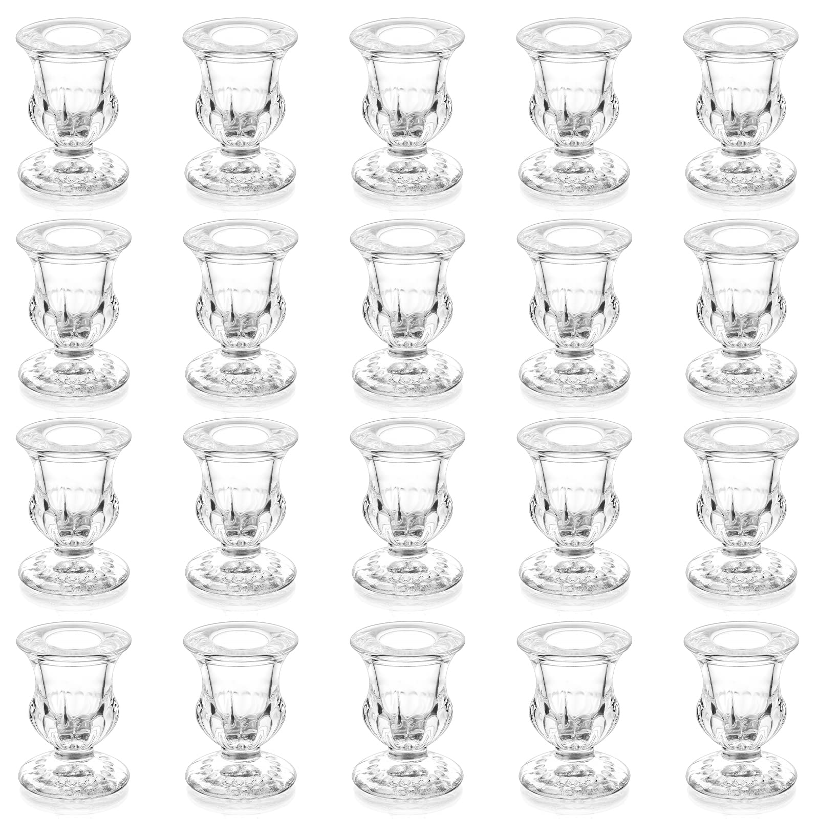 Photo 1 of 20 Pcs Glass Taper Candle Holders - Romadedi Clear Small Candlestick Holder Bulk, Thicker Glass Candle Sticks Set for Wedding Christmas Party Dining Table Table Centerpiece Decor
