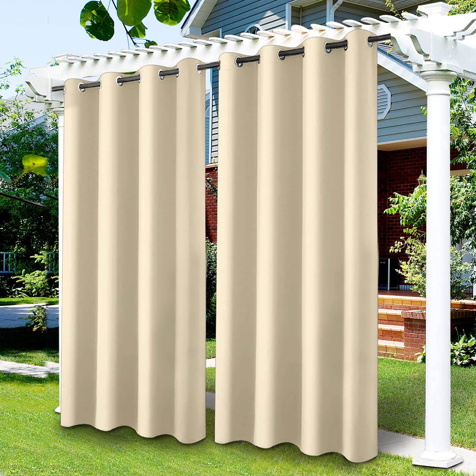 LiveGo Outdoor Patio Curtains, Blackout Waterproof Curtains Thermal Insulated Outdoor Garden Curtains for Porch/Pergola/Yard/Sliding Door/Arbor (White, 52 * 94inch)