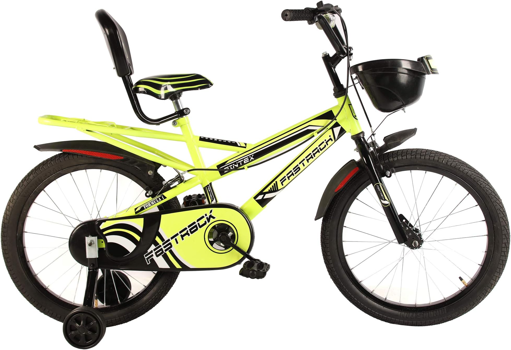 Sintex Steel Kid's Road Cycle with inbuilt Carrier for Boys & Girls 20 inches Single Speed Cycle with tyre & Tube Age Group 5-9 Years semi Assembled, Florescent Green with Black