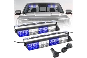 ELECHOI Blue/White 2 in 1 Police Emergency Dash Strobe Light Bar, Front/Rear 48LEDs Interior Windshield Visor Safety Flashing Warning Hazard Lights for Firefighter Law Enforcement Trucks Vehicles