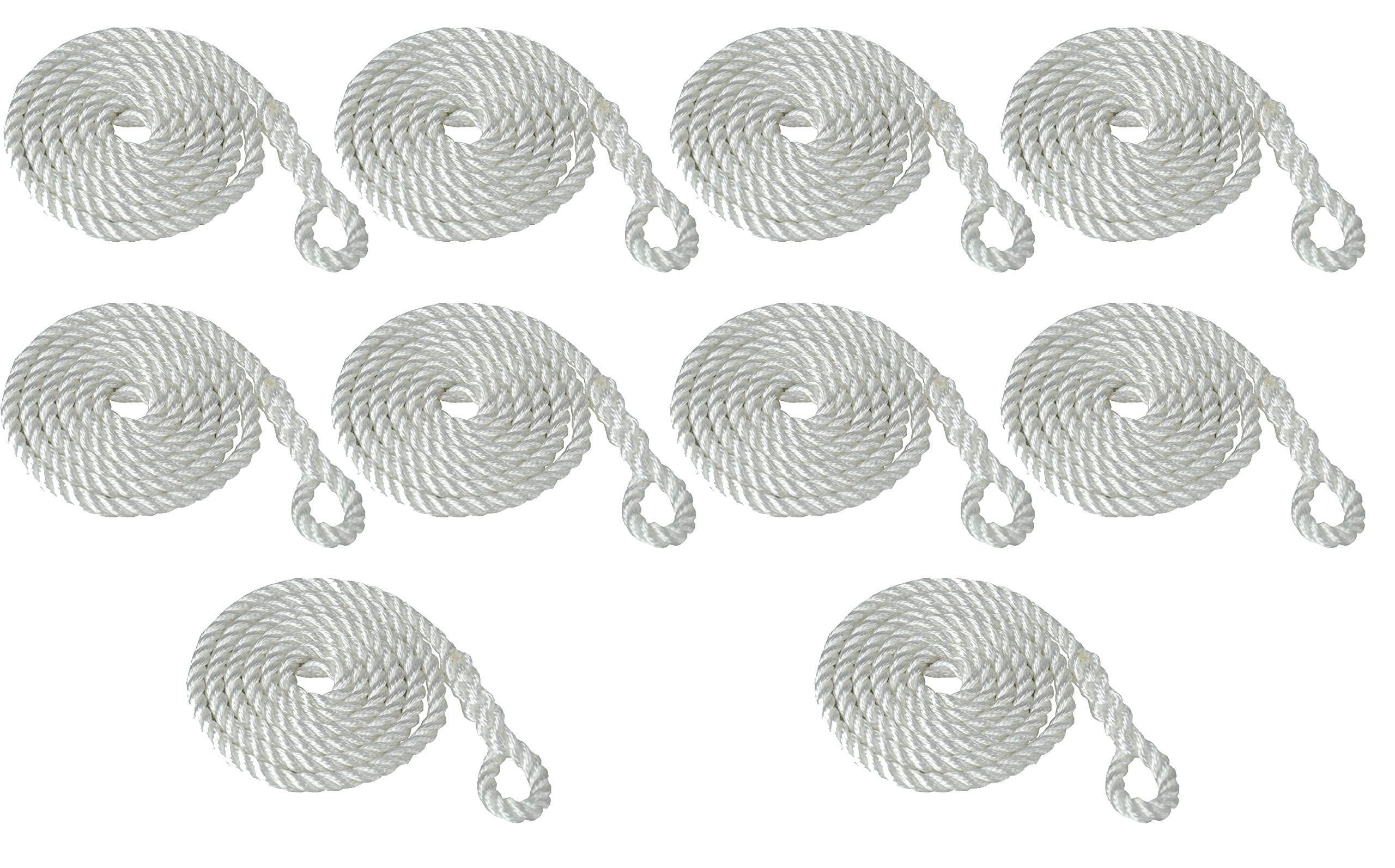 Savage Island 10 Pack 8mm 2.5m Fender Line Rope Tie Boat Yacht Canal Barge - Spliced Loop At One End (White)