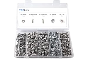 TOCLUX 200pcs 2020 Series M5 T-Nut and Screw Kit – Sliding & Drop-in T-Nuts, M5x8mm & M5x10mm Screws, Washers, Ball-End Hex Wrench – for 6mm T-Slot Aluminum Extrusion Accessories Extruded Aluminum Hardware