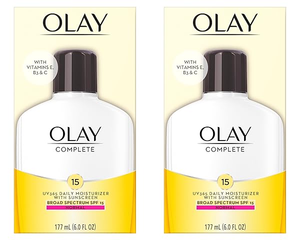 OLAY FACE MOISTURIZER COMPLETE LOTION ALL DAY DAILY FACIAL MOISTURIZING LOTION SPF 15 FOR NORMAL SKIN AND HYDRATION, OIL-FREE NON-GREASY, 6 FL OZ (PACK OF 2)