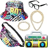 Hicarer 6 Pieces Hip Hop Costumes 80s/90s Outfits Accessories for Women Men Rapper DJ Costume Halloween Cosplay