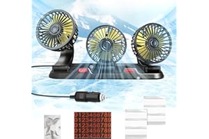 CISBELW Portable 3-Head Car Cooling Fan - 2-Speed Adjustable, 360° Rotating, Cigarette Lighter Plug, Powerful Airflow for Vehicles, RVs, and SUVs