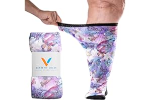 Viasox EasyStretch Diabetic Socks for Men & Women, Non Binding Top, Seamless Toe, Loose Fit, Butterfly