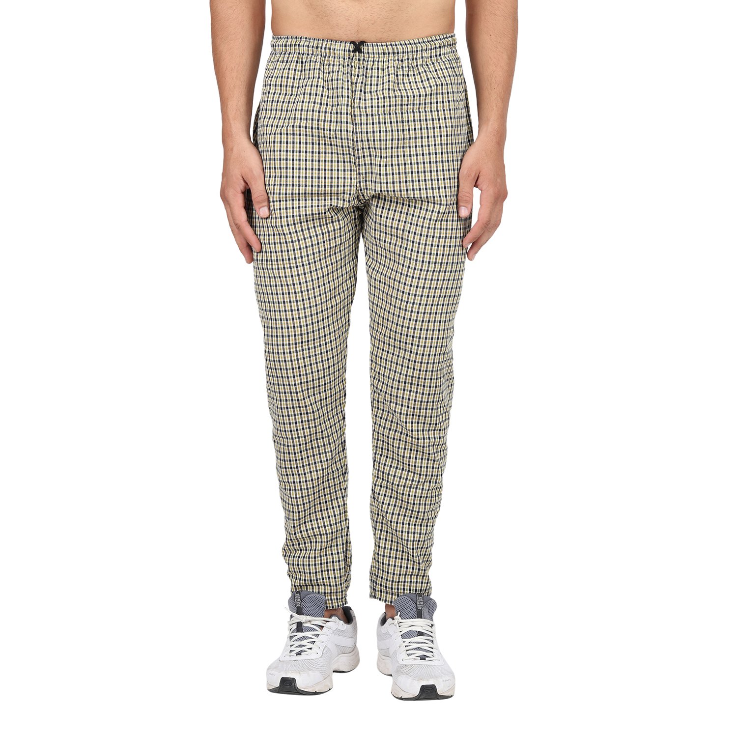 bis creations men's cotton checkered yellow pyjama