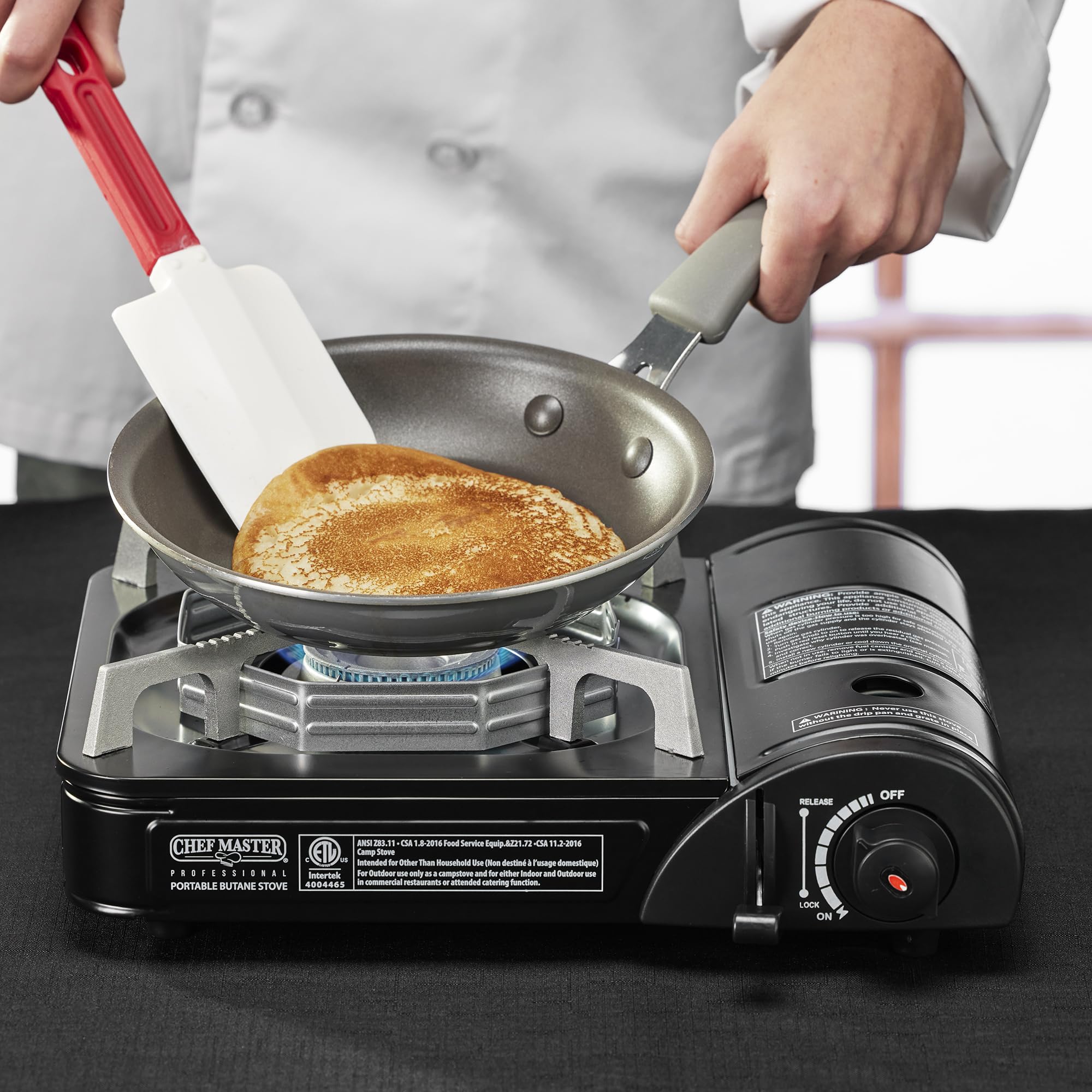 Chef Master Portable Butane Camping Stove, Piezo Ignition 7,650 BTU Output, Wind-Guard Portable Stove Burner with Portable Carrying Case for Emergencies, Road Trips, Hiking, Camping Essentials 90027