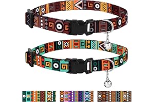 CollarDirect 2 PCS Breakaway Cat Collar with Removable Bell Tribal Nylon Pet Collars for Cats Kitten