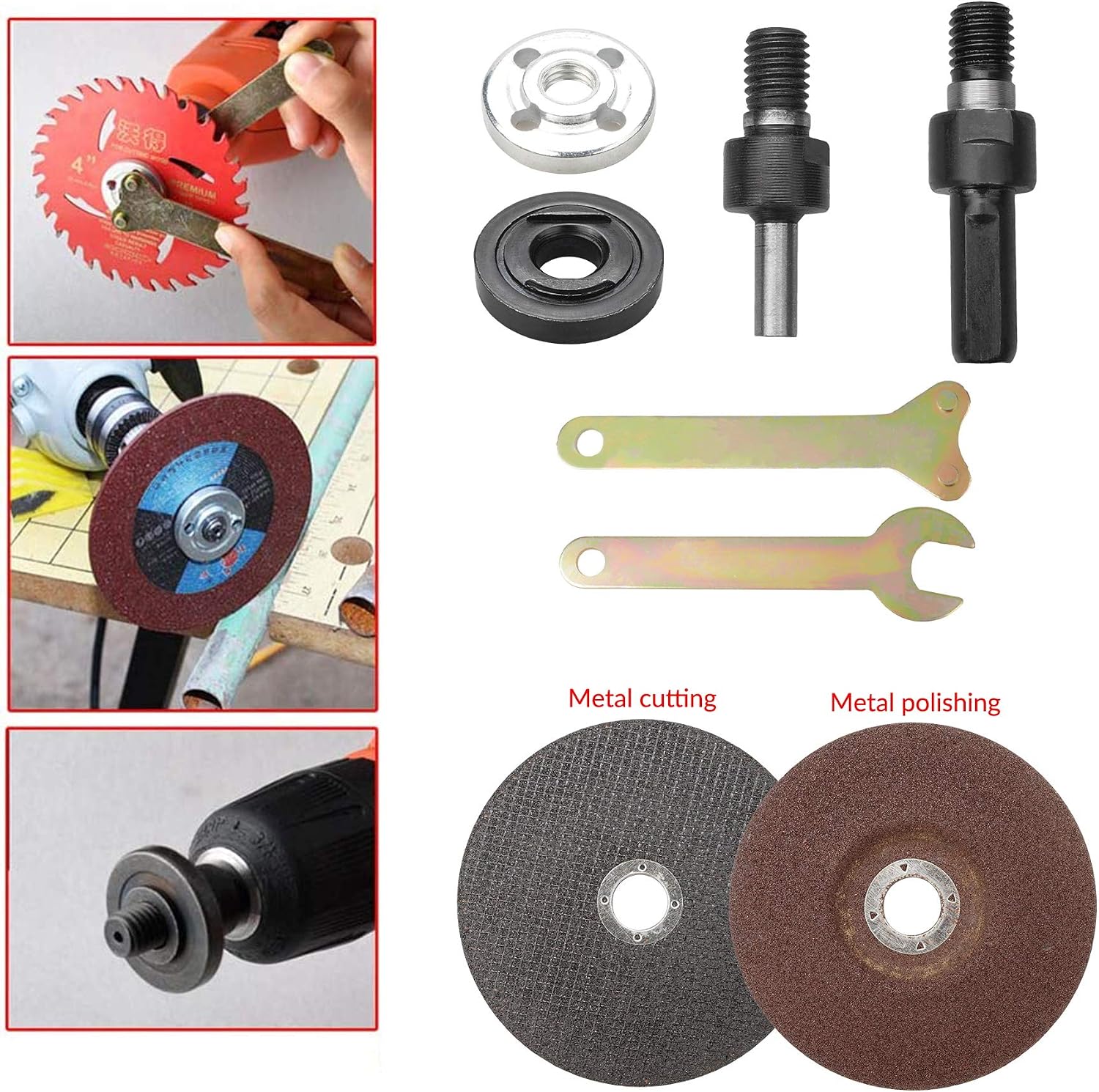 YEYIT 10Pcs Accessories for Angle Grinder & Hand Drill, Connecting Rod, Spanner, Flange Nut, Cutting & Metal Grinding Discs - Image 4