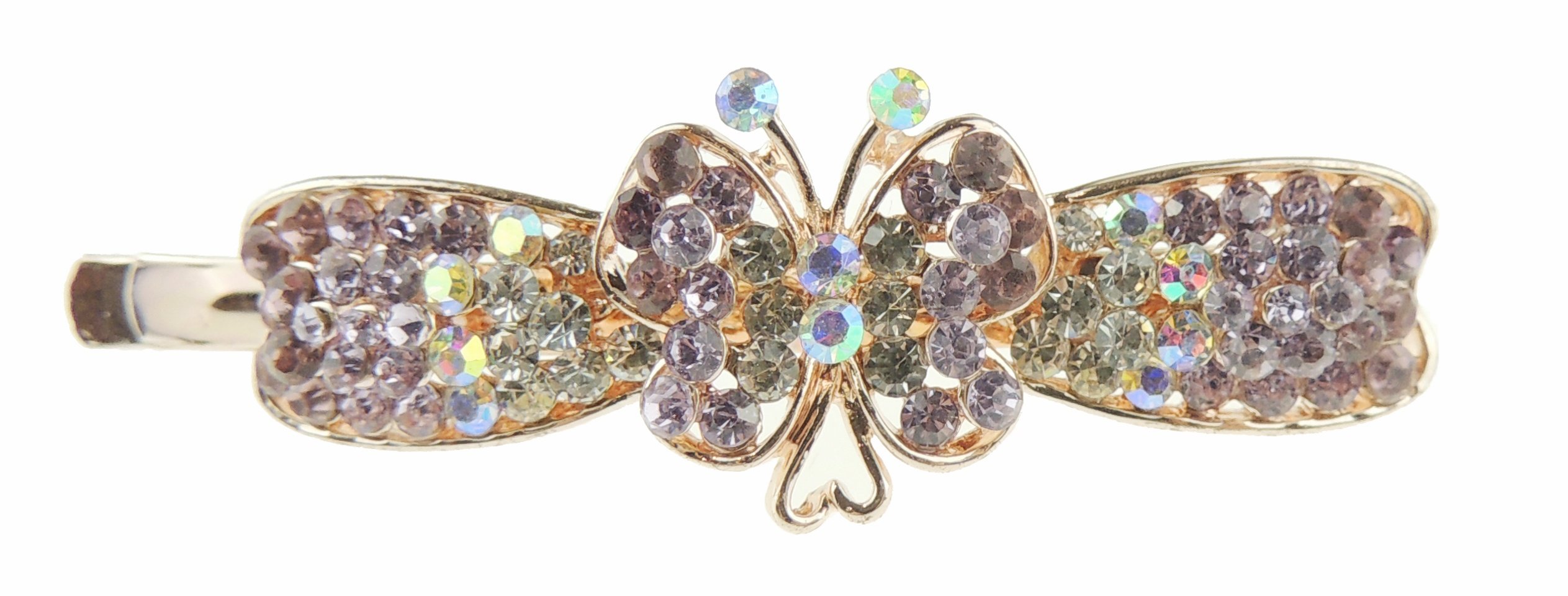 Womens Sparkly Bow Rhinestone Jeweled Crystal Diamante Party Birthday Christmas Wedding Slides Hairpin Hair Clips Grips Bobby Pins Swirls 6cm Gold Tone Butterfly ONE GRIP Purple