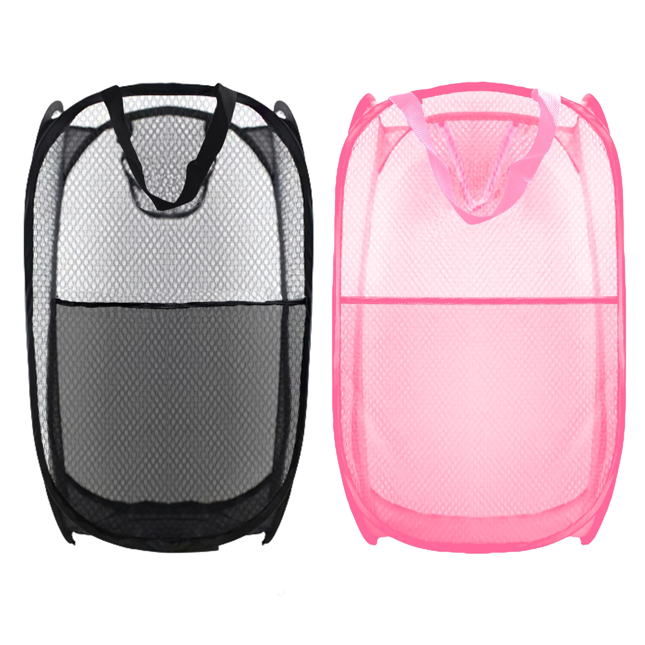 Photo 1 of Buyongwant Collapsible Pop Up Laundry Hamper, Mesh Foldable Laundry Basket Bag, Extra Large - 28" x 16" x 16", 2 Pack (Black + Pink)