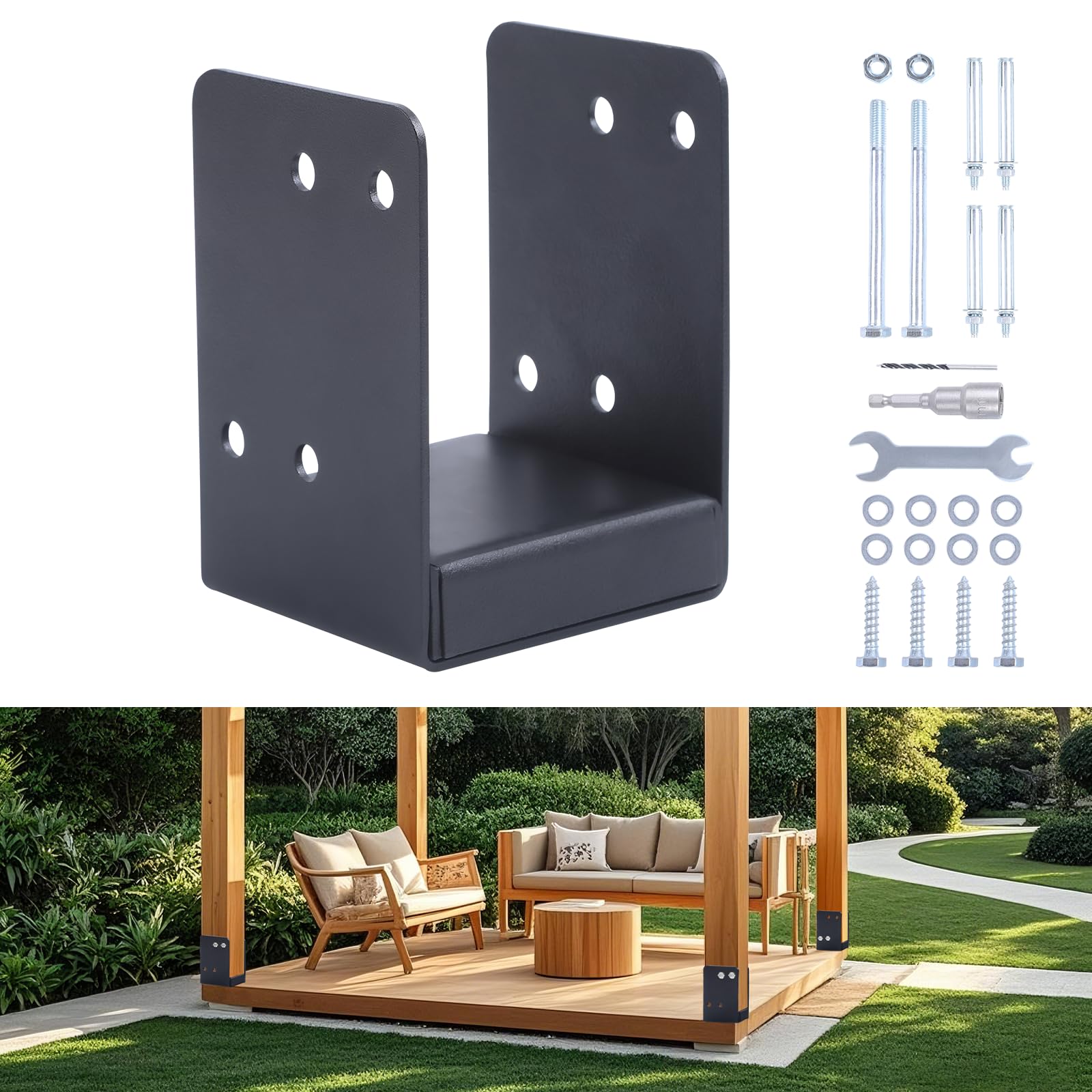 Photo 1 of 4Pcs 4"x4" Stainless Steel Post Base,Post Anchor Bracket, Concrete Support Anchor Base Wood Post for Deck Railing, Fences, Mailboxes, Pavilions,Deck Porches Inner Size:3.5"x3.5" (4, 4"x 4")