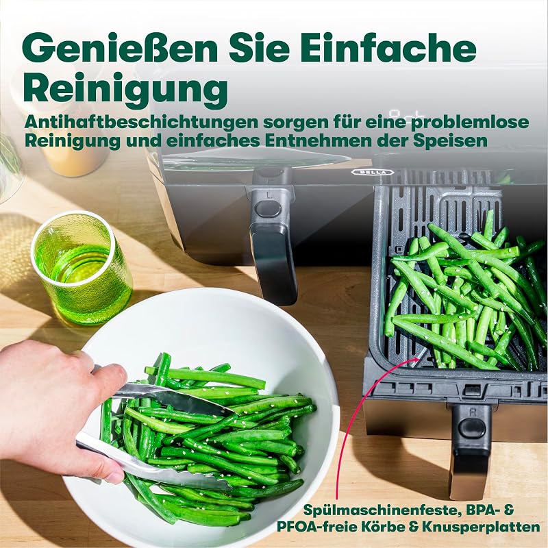 8L Dual Basket Heißluftfritteuse mit Touchscreen, 8 Kochfunktionen, einstellbarer Temperatur, automatischer Abschaltung und Timer, antihaftbeschichteten Kochschalen, 1700W, Schwarz