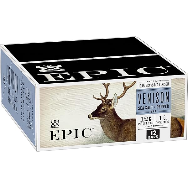 EPIC BARS, VENISON SEA SALT AND PEPPER BAR, KETO FRIENDLY, WHOLE30 APPROVED, GLUTEN FREE, 12 COUNT, 15.6 OZ