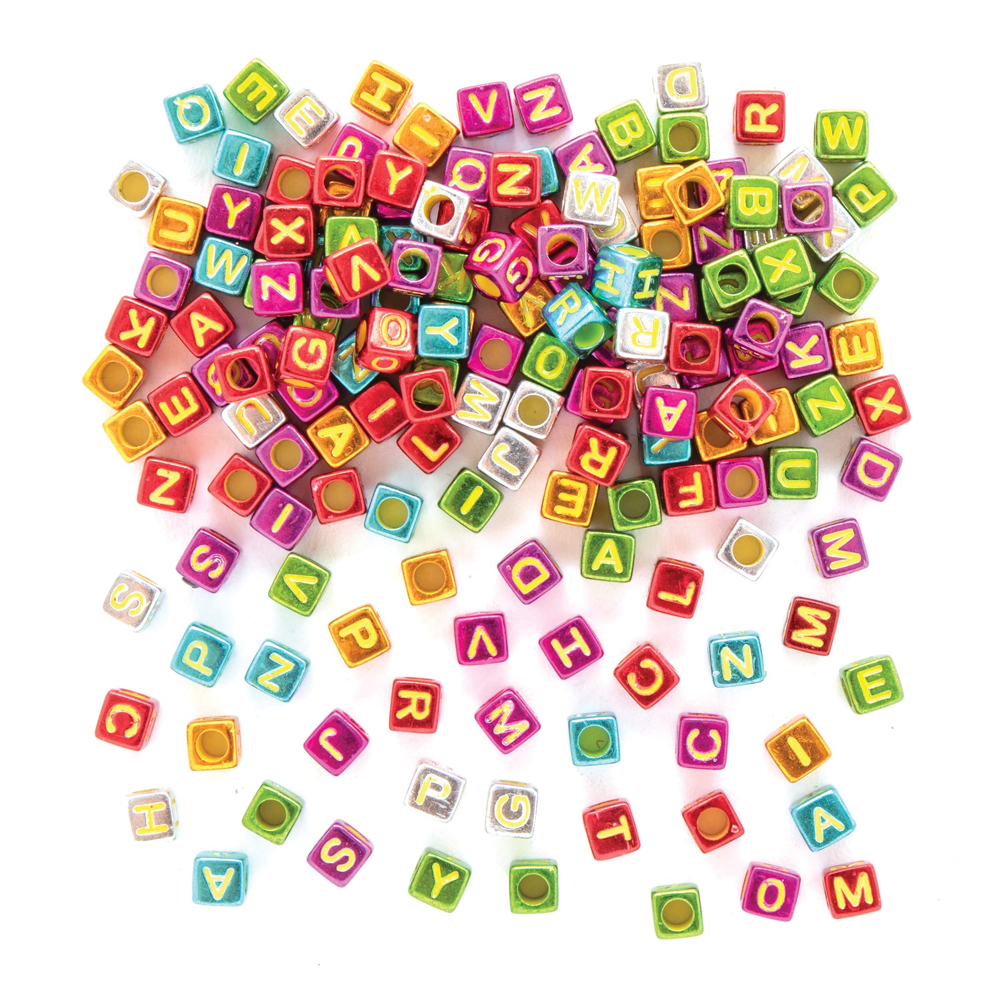 Baker Ross AX319 Metallic Alphabet Cube Beads - Pack of 450, Pony Bead Kids Arts and Crafts and Jewellery Making