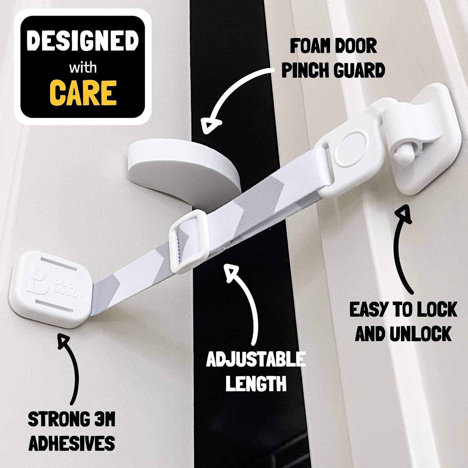 Door Buddy Child Proof Door Lock & Cat Door Stopper. Adjustable Door Strap Latch to Baby Proof Door & Keep Toddler out of Cat Food & Litter Box. Easy Pet & Baby Gate with Cat Door Interior Alternative - Image 3
