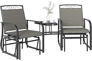 Outsunny Outdoor Glider Chairs with Coffee Table, Patio 2-Seat Rocking Chair Swing with Breathable Sling for Backyard, Garden and Porch, Gray