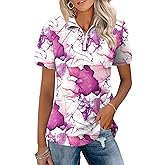 LOMON Womens Golf Polo Shirts Summer Short Sleeve 1/4 Zip Tops Moisture Wicking Casual Tennis Activewear with Pockets