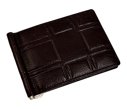 Ammvi Creations 3D Pattern Genuine Leather Money Clip Wallet for Men Brown