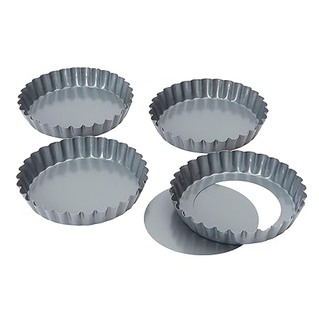 Baker's Pride Backformen mit Hebeboden, für Mini-Quiches / Tartelettes, mit Antihaftbeschichtung, 12 cm, 4 Stück