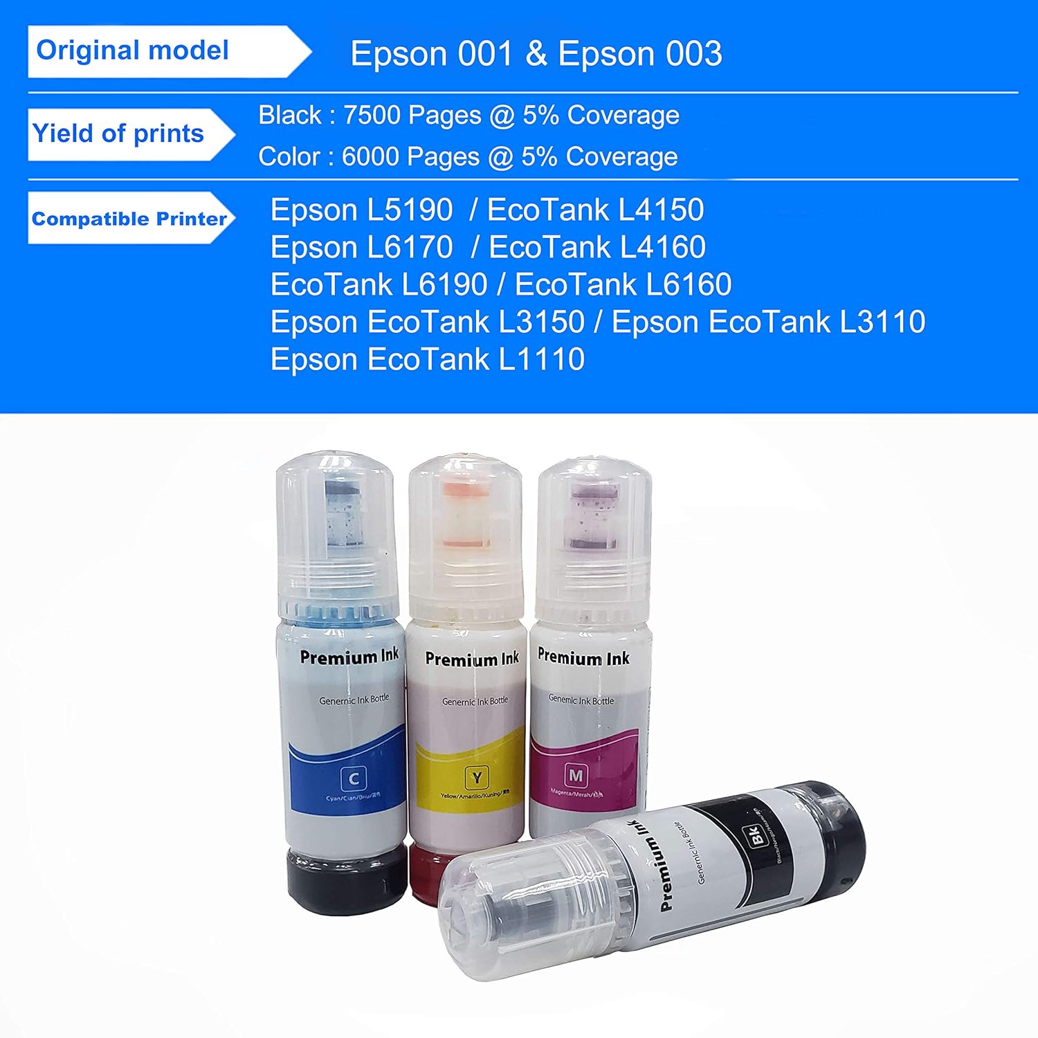 Ink Refill for Epson 001 003 Compatible Epson Ink Bottle L3110, L3150