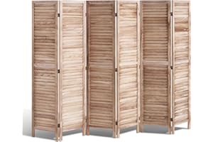VEVOR Wood Room Divider, 6 Panel Wood Folding Privacy Screen, 66.9 Inches Tall Indoor Louvered Partition Divider, Portable De