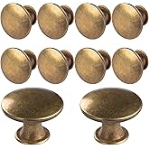 HUGOLEM 10 Pack Brass Round Antique Brass Kitchen Cabinet Knobs Cupboard Door Knobs Drawer Handle Pulls Dresser Knobs with 11