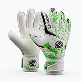Lumora Max NoScore Goalkeeper Gloves for Youth &amp; Adults, Latex Soccer Goalie Gloves with High-Grip Palm, Flat Cut, Finger Spines, Breathable Backhand &amp; Latex Wrist Strap, White &amp; Green - Size (6-11)