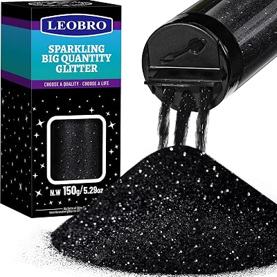 LEOBRO Black Glitter Powder 150g 1/128in Fine Glitter for Crafts Resin Tumbler