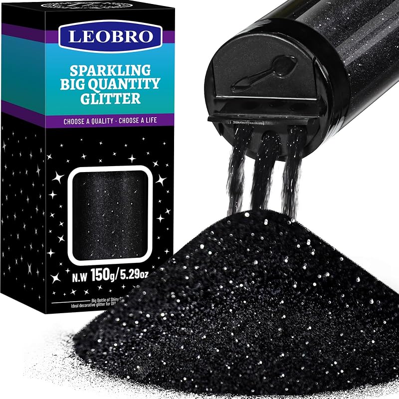 LEOBRO Black Glitter Powder 150g 1/128in Fine Glitter for Crafts Resin Tumbler