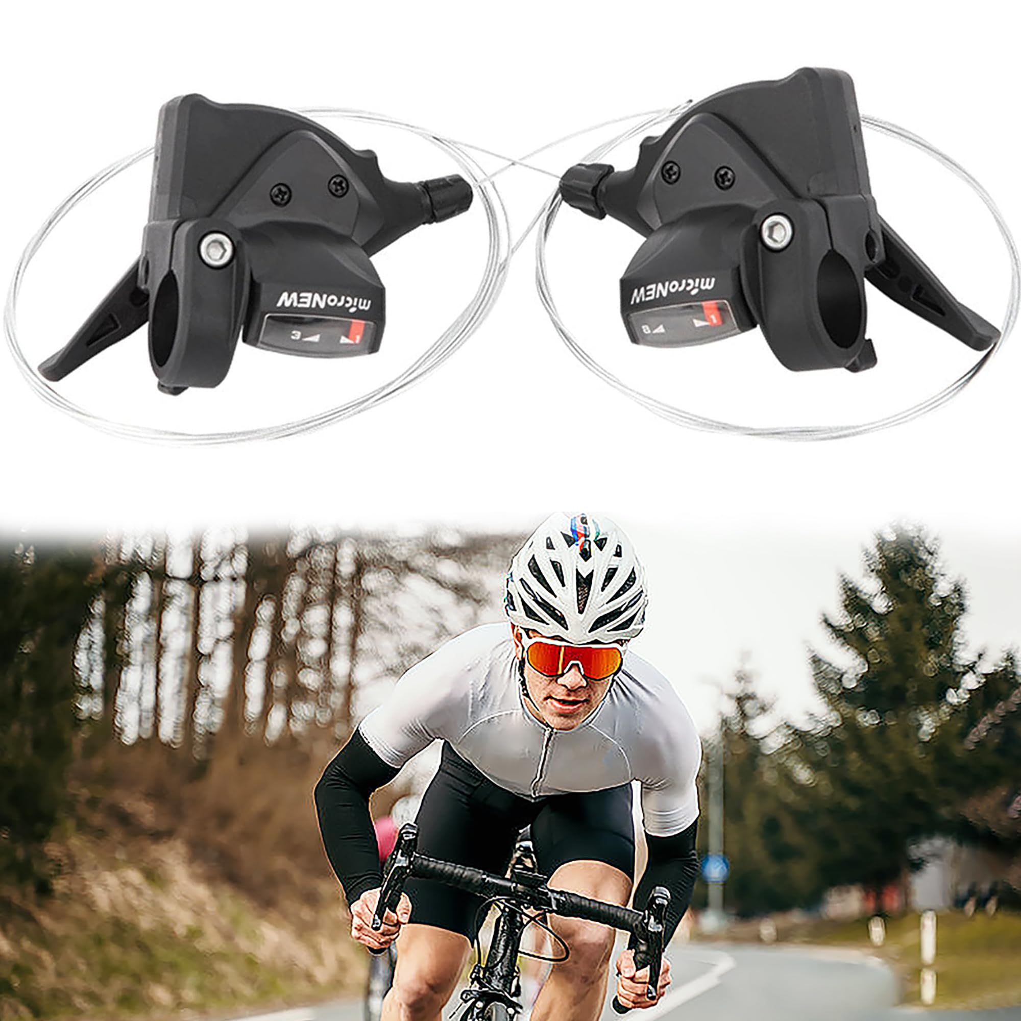 SYXLS Mountain Bike Gear Shifter 3x8 2 Pieces Bike Gear Shifter 8 Speed Gear Lever Brake Lever Bike Left Right Shifter 24 Speed Shifter Set for Mountain Bikes, Racing Bikes Folding Bikes Accessories