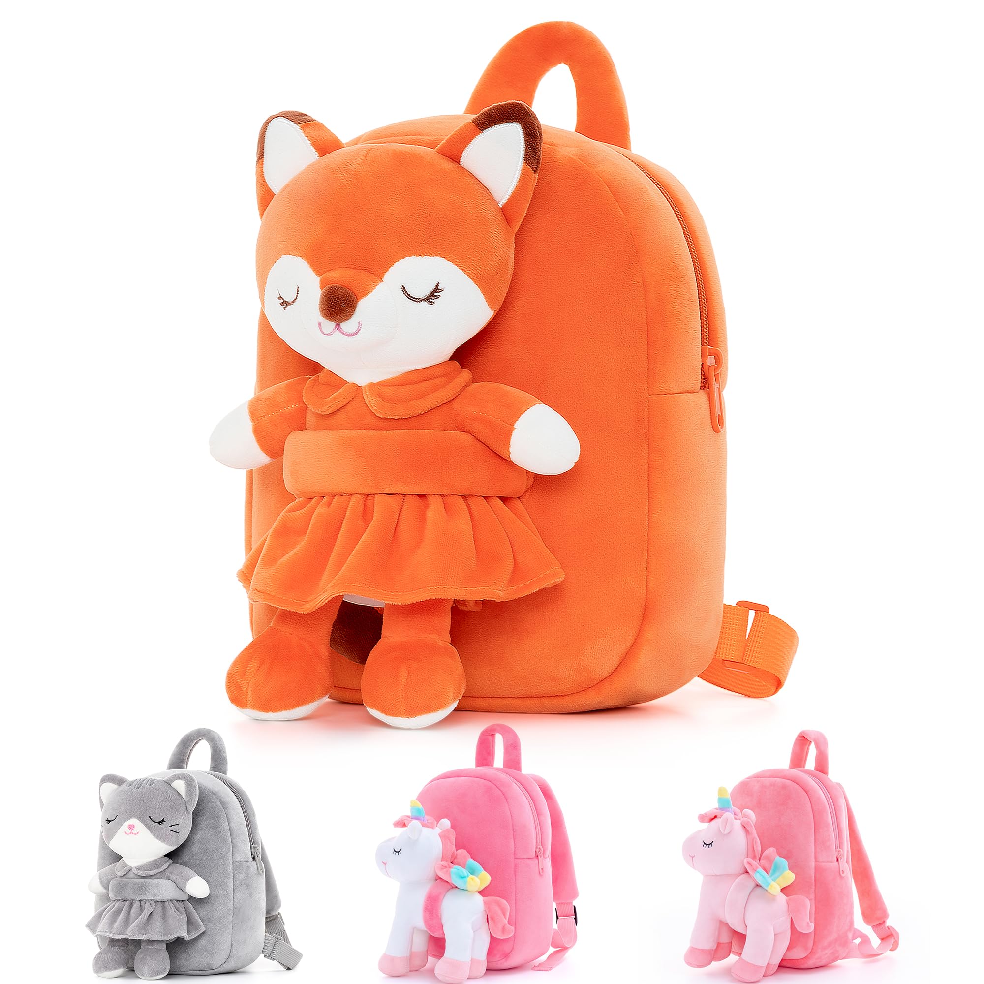 Photo 1 of **MISSING FOX PLUSH THAT GOES ON THE OUTSIDE OF BAG** Lazada Toddler Backpack for Kids Girl Toys Fox Animal Plush Backpacks Baby Girl Gifts Age 2+ Brown