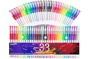 TANMIT Glitter Gel Pens, 33 Colors Neon Glitter Pens Set Gel Art Markers with 40% More Ink for Adult Coloring Books, Drawing, Journaling, Doodling